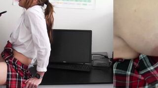 The schoolgirl got caught masturbating and the teacher got horny too