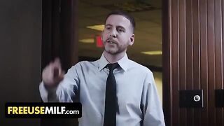 Submissive big tits milfs get banged by their boss on his desk in a freeuse scene