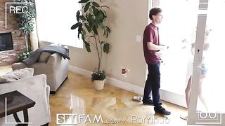 A guy caught his stepsister spying on him for sex in a sneaky setup