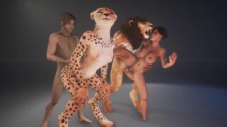 Furry girl is being fucked by a big cock monster in an orgy